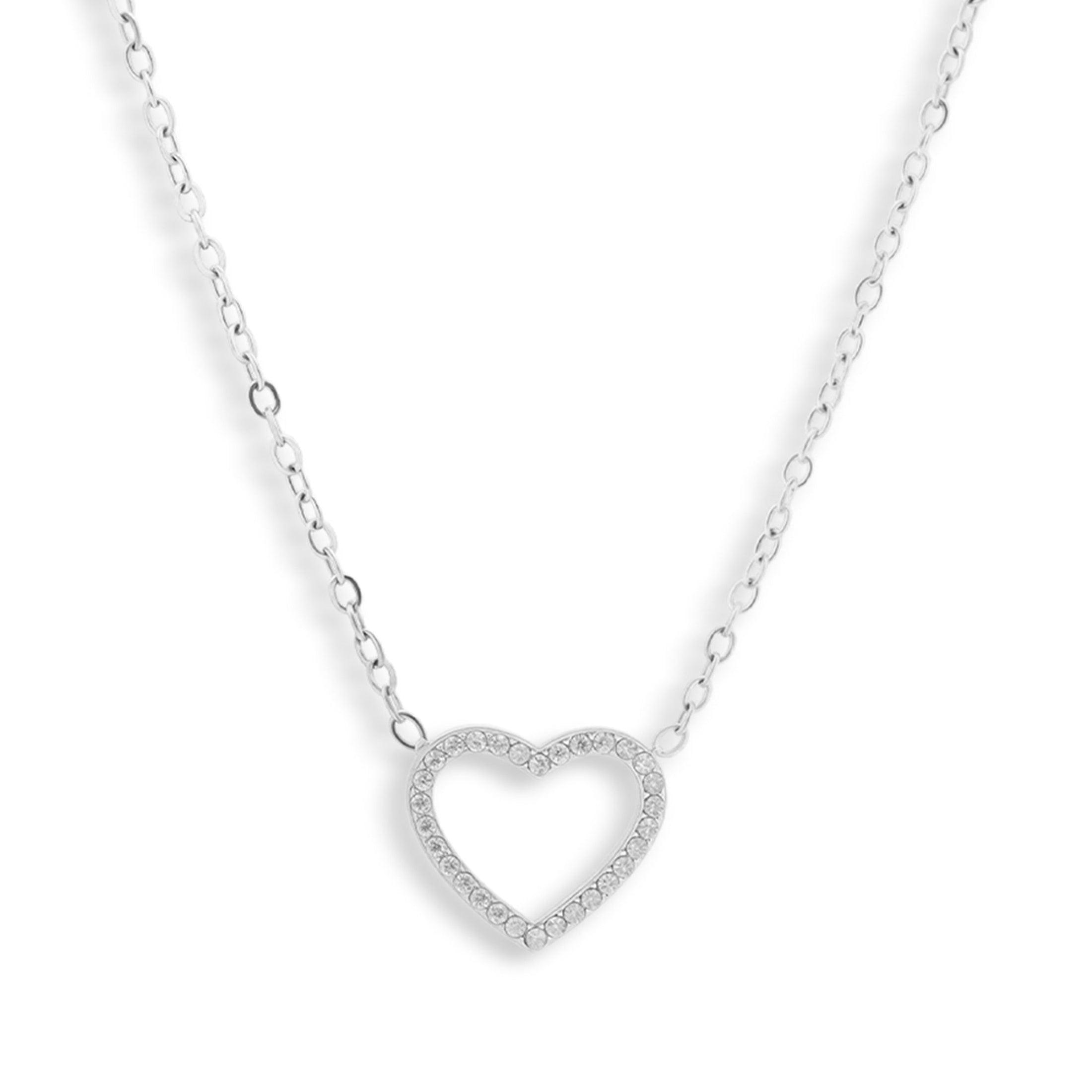 Crystal Heart Outline Necklace - AQeCom