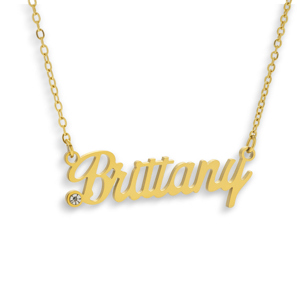 Custom/Personalized Nameplate with Gemstone Necklace - AQeCom