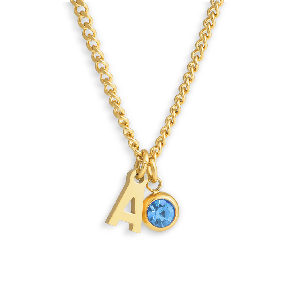 Custom/Personalized Initial Pendant Necklace w/ Birthstone - AQeCom