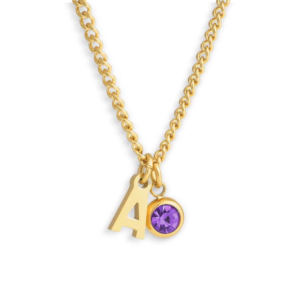 Custom/Personalized Initial Pendant Necklace w/ Birthstone - AQeCom