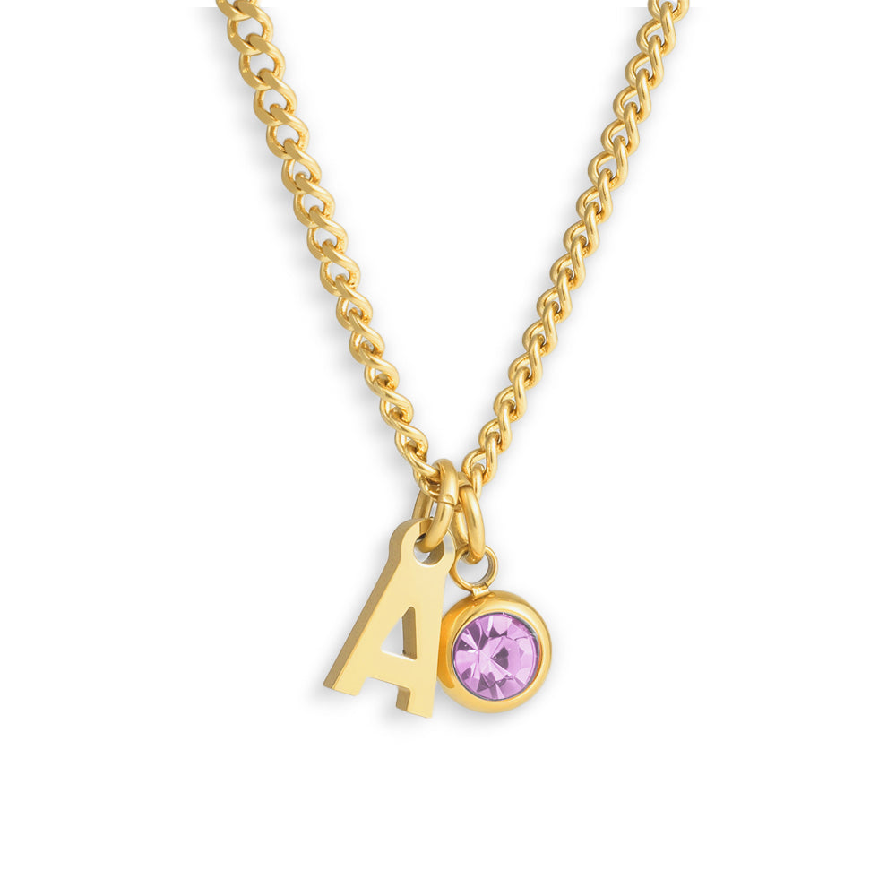 Custom/Personalized Initial Pendant Necklace w/ Birthstone - AQeCom