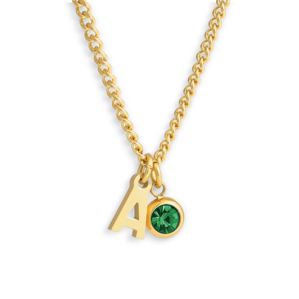 Custom/Personalized Initial Pendant Necklace w/ Birthstone - AQeCom