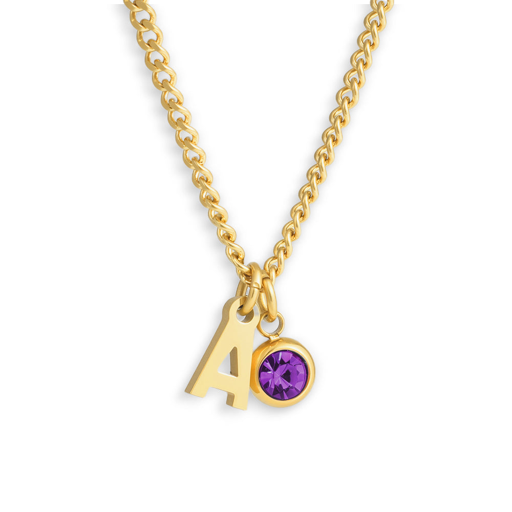 Custom/Personalized Initial Pendant Necklace w/ Birthstone - AQeCom