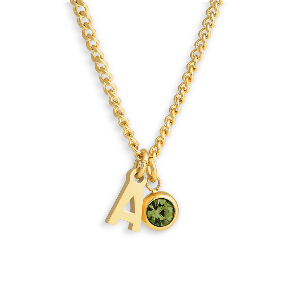 Custom/Personalized Initial Pendant Necklace w/ Birthstone - AQeCom
