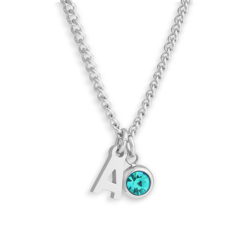 Custom/Personalized Initial Pendant Necklace w/ Birthstone - AQeCom