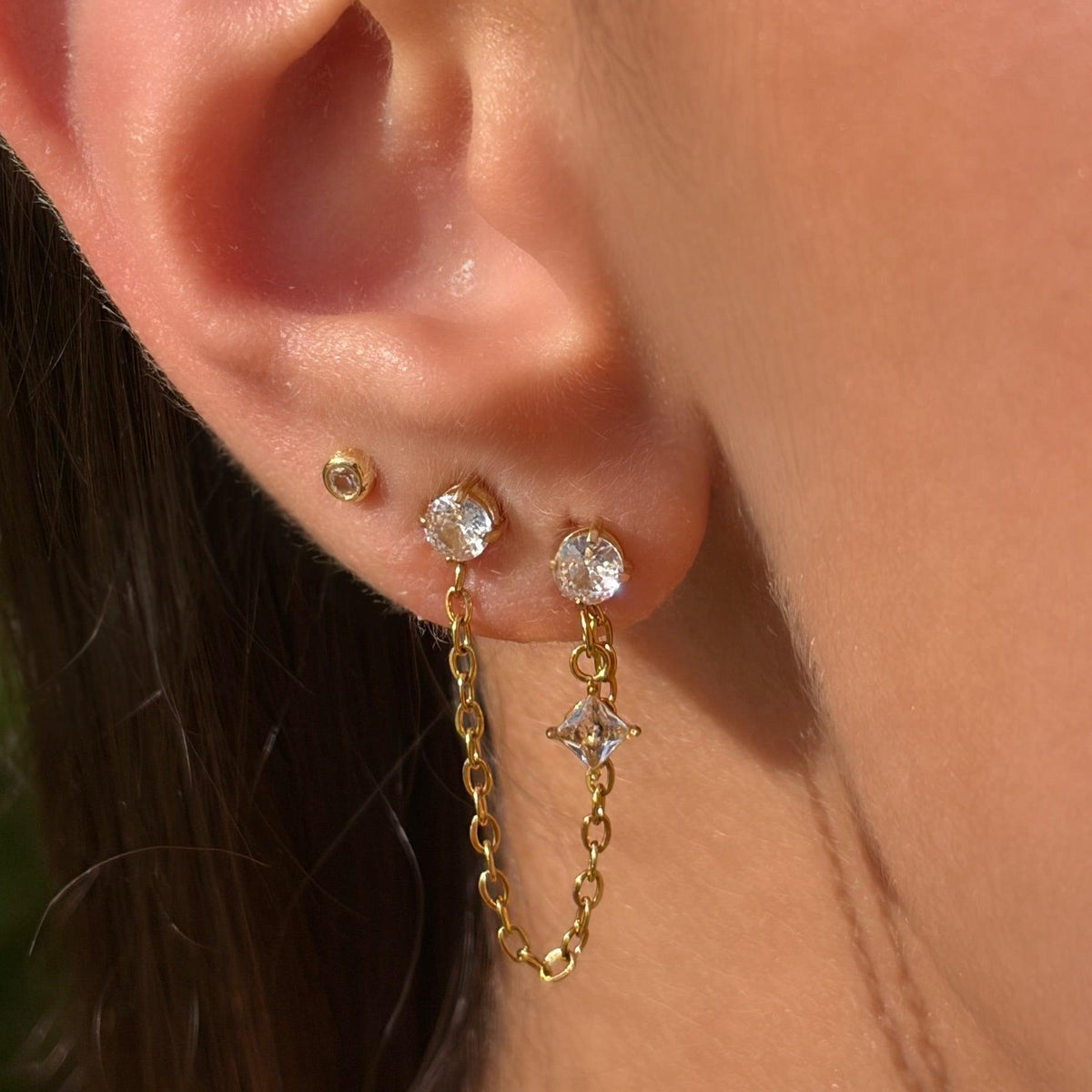 Double Sparkle Chain Earring
