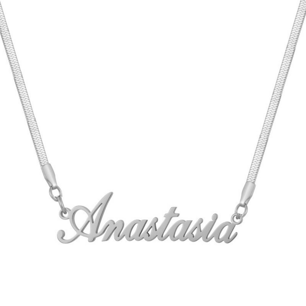 Custom/Personalized Herringbone Nameplate Necklace - AQeCom