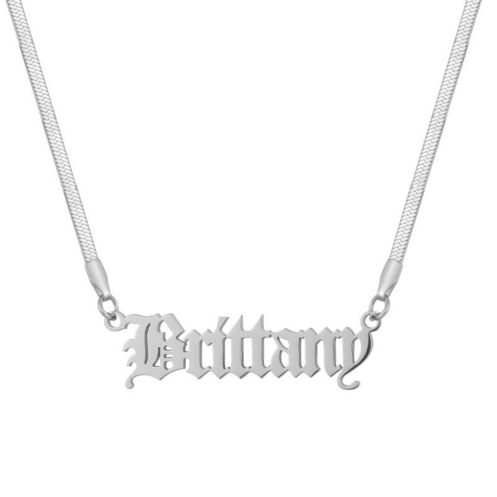 Custom/Personalized Herringbone Nameplate Necklace - AQeCom