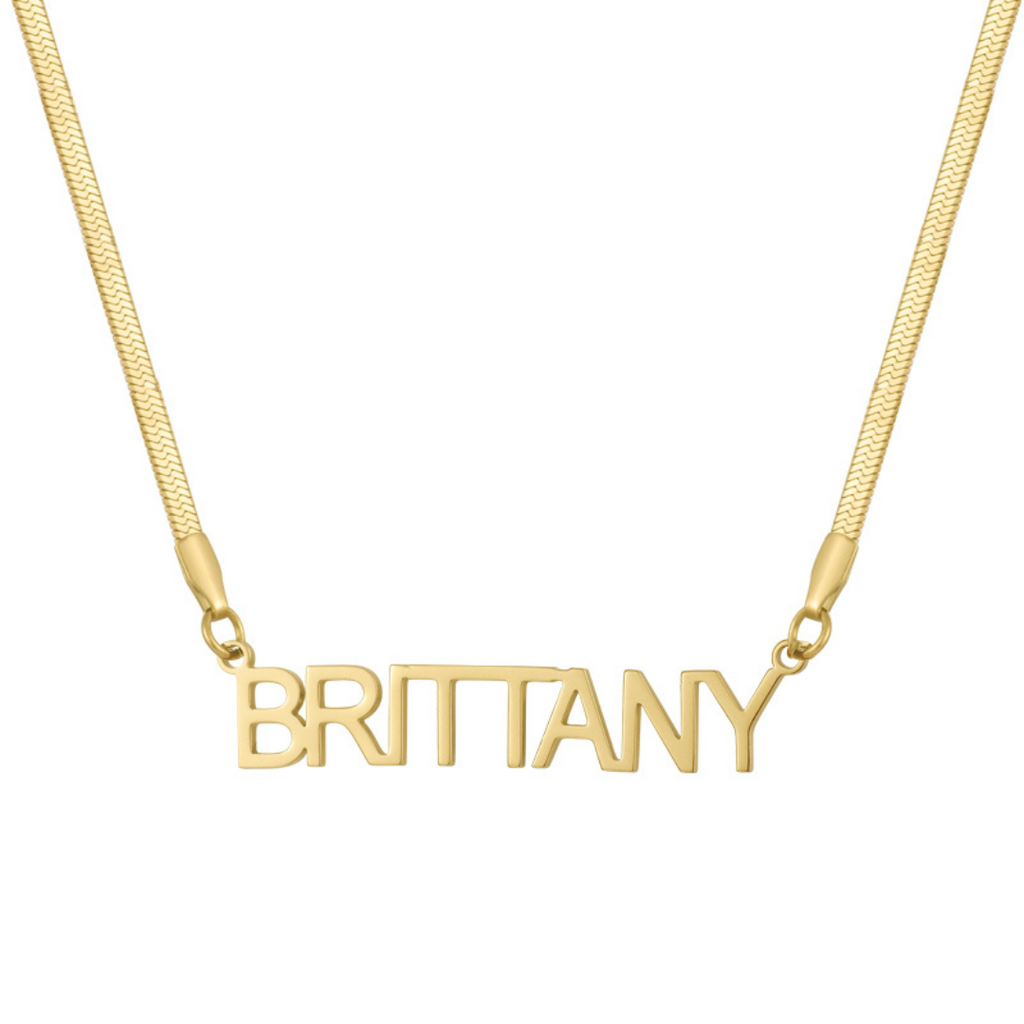 Custom/Personalized Herringbone Nameplate Necklace - AQeCom
