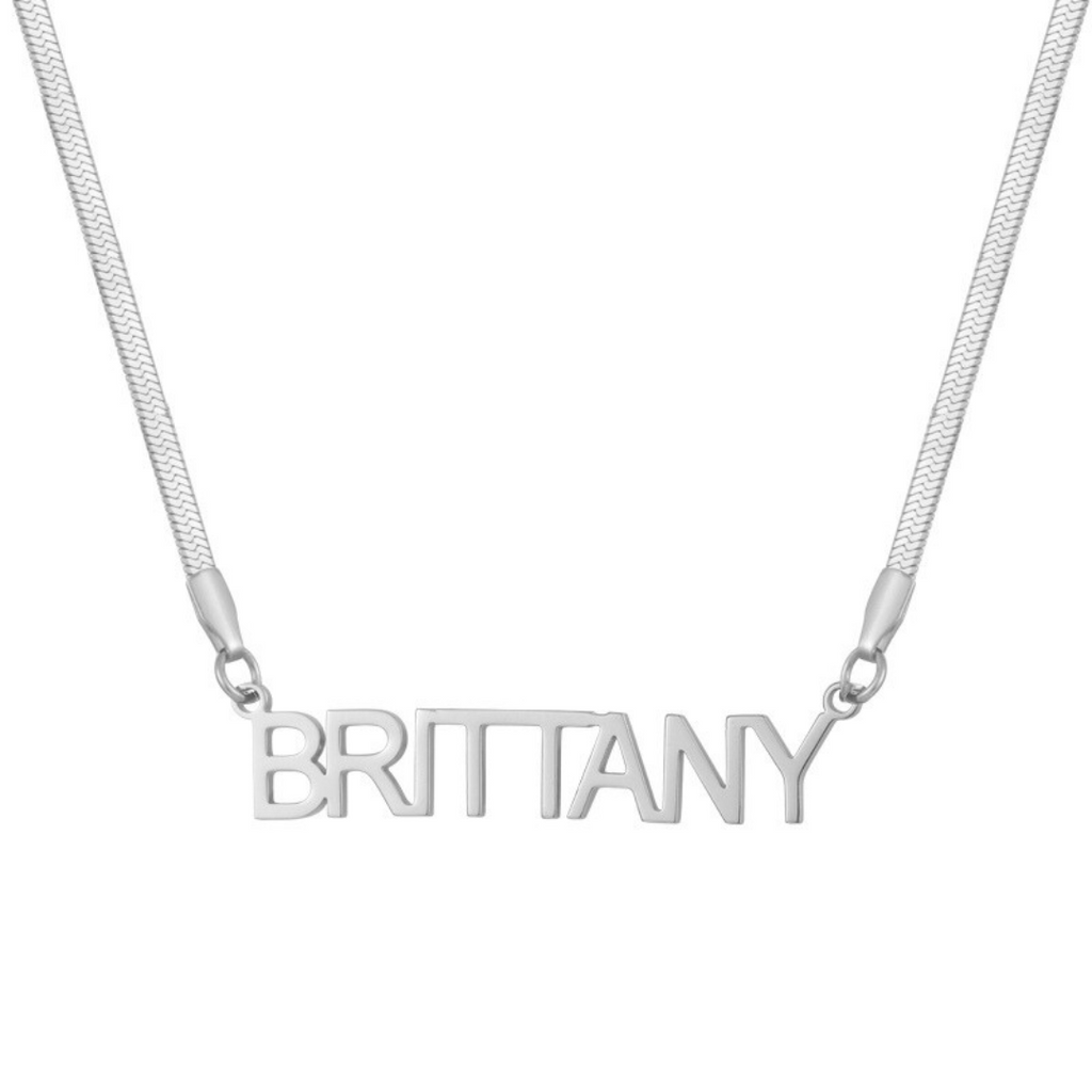 Custom/Personalized Herringbone Nameplate Necklace - AQeCom