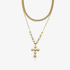 Pearly Blessing  Cross Double Layered Necklace